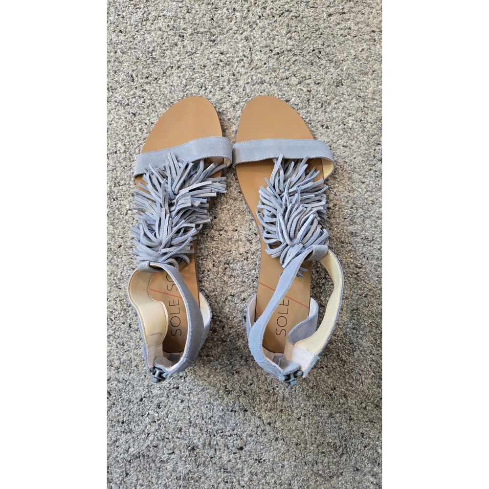 Sole Society Koa Powder Blue Suede Fringe Sandals – Women's Size 8M / EU 38.5